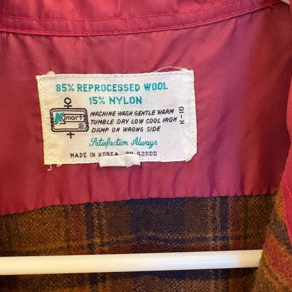 Vintage Kmart Wool Flannel Blue & Burnt Orange - Picture 2 of 7